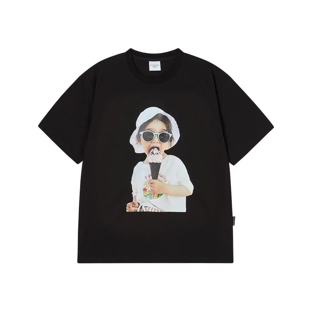 [ADLV] Baby Face Icecream Girl Sleeve T-Shirt Black